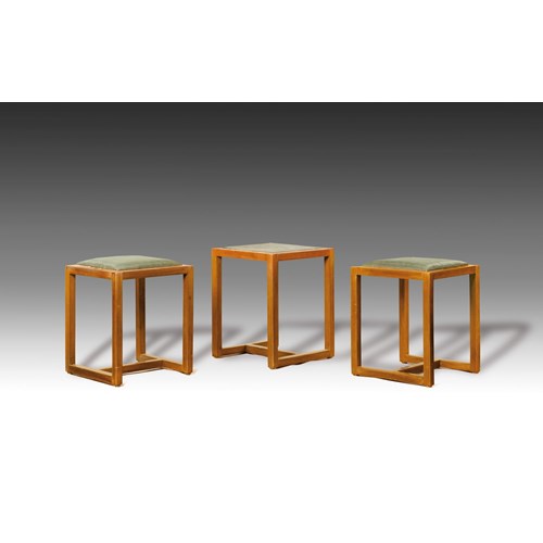 TWO STOOLS, A SMALL TABLE