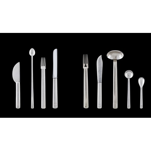BUTTER KNIFE, SILVER LEMONADE SPOON, HORS D’OEUVRE FORK, TABLE KNIFE, FISH FORK AND KNIFE, TABLE SPOON, COFFEE SPOON, ICE CREAM SPOON