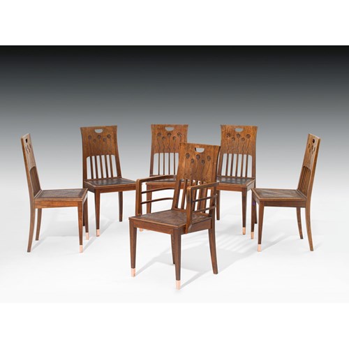 ONE ARMCHAIR AND FIVE CHAIRS