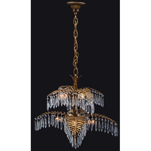 EIGHT-FLAME PALM-SHAPED GLASS CHANDELIER