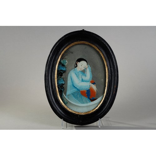 Fixed under framed glass representing a court lady . China 19th century