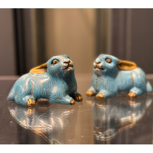 Pair of rabbits in cloisonné enamels - China 1800/1830