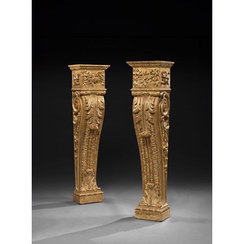 AN EXCEPTIONAL PAIR OF GEORGE II GILTWOOD PEDESTALS