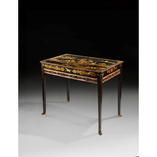 A Regency Period Japanned Centre Table with Bamboo Frieze