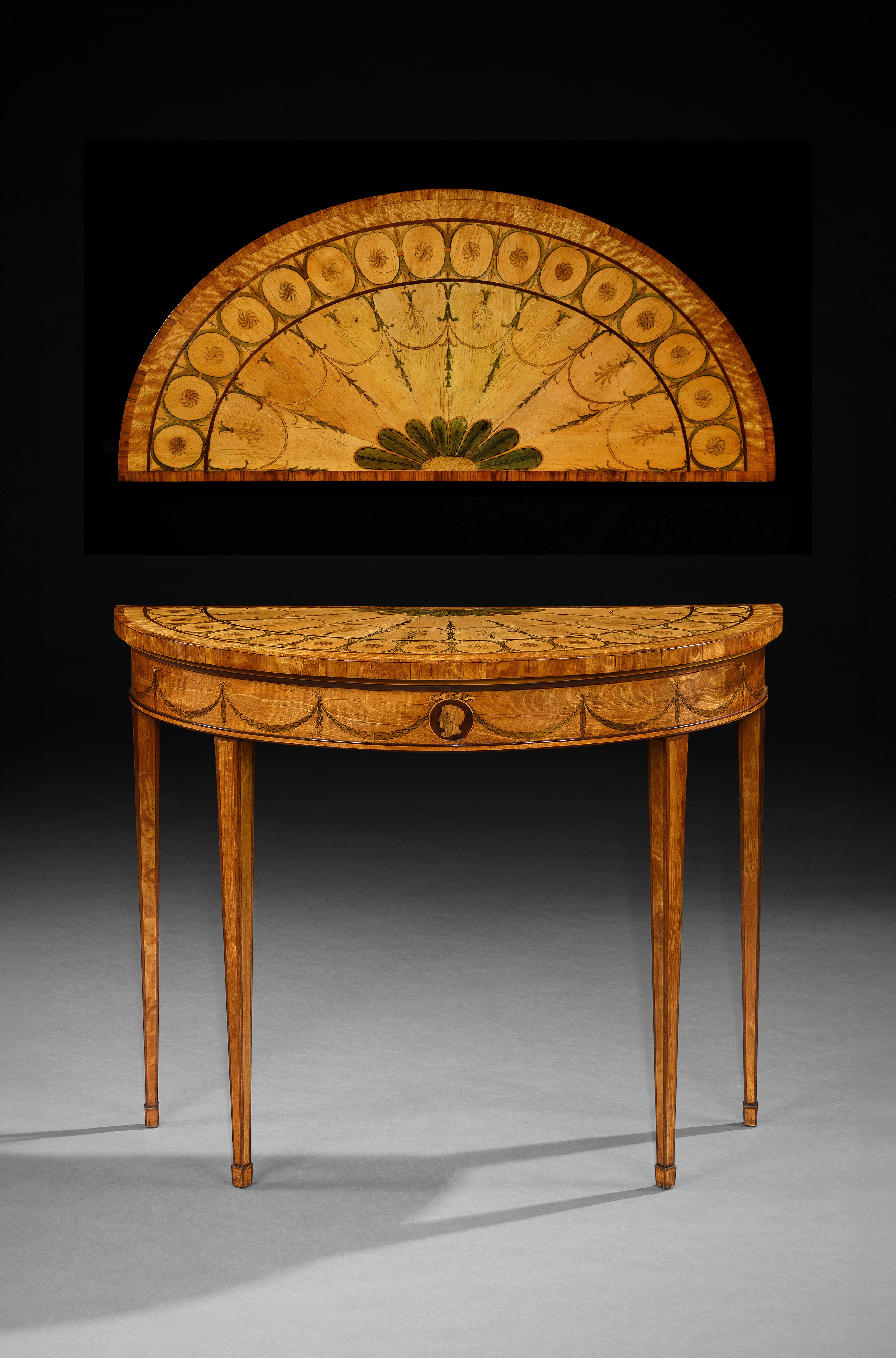A Rare Pair of George III Period Satinwood Marquetry Tables, Attributed to Thomas Chippendale Junior