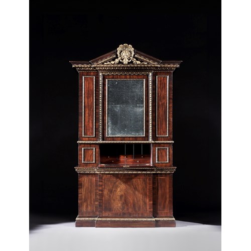 A George II Mahogany and Parcel Gilt Breakfront Secretaire Cabinet Attributed to William Hallett