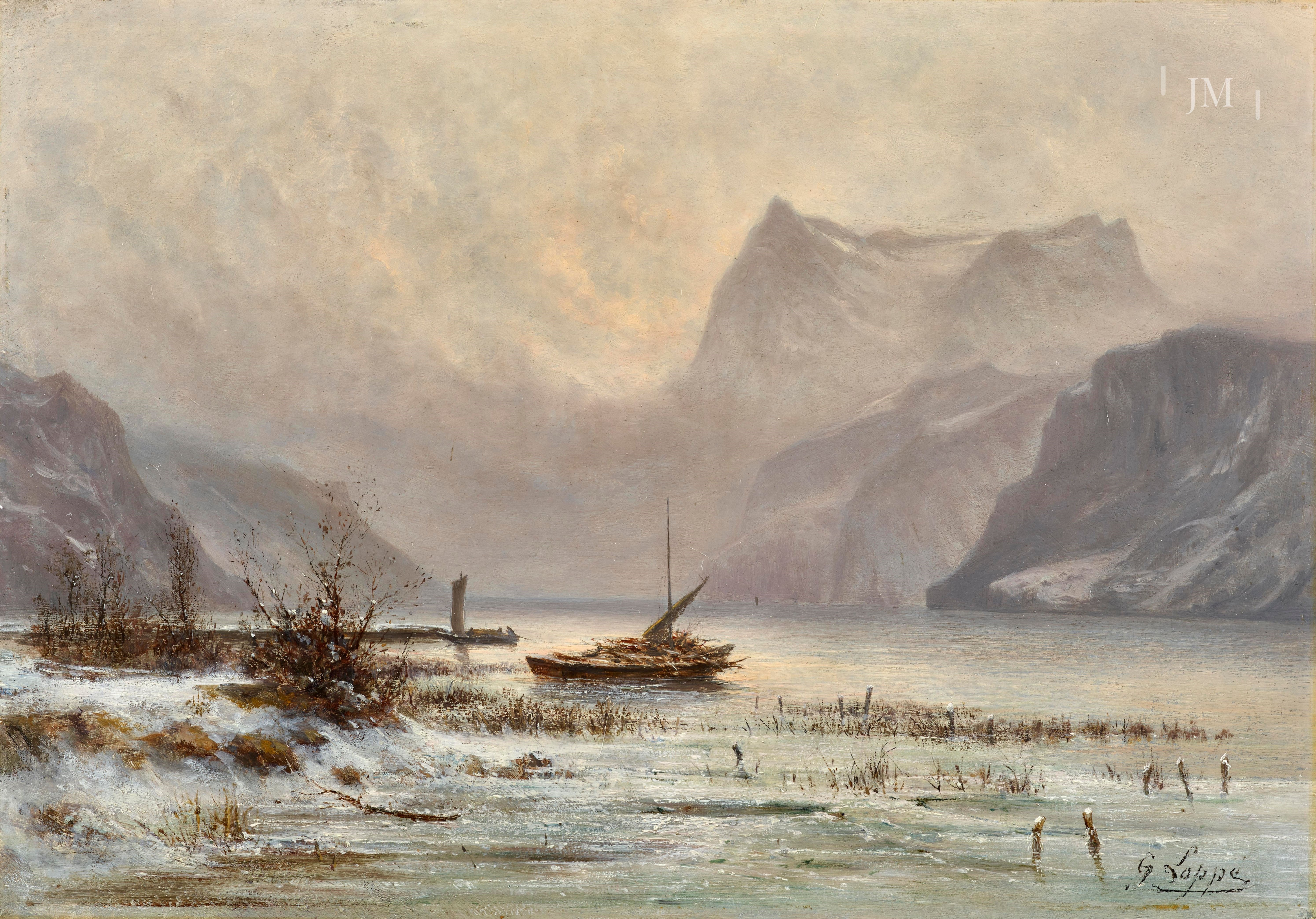 Sisikon in winter with the Urirotstock, Lake Luzern, Switzerland