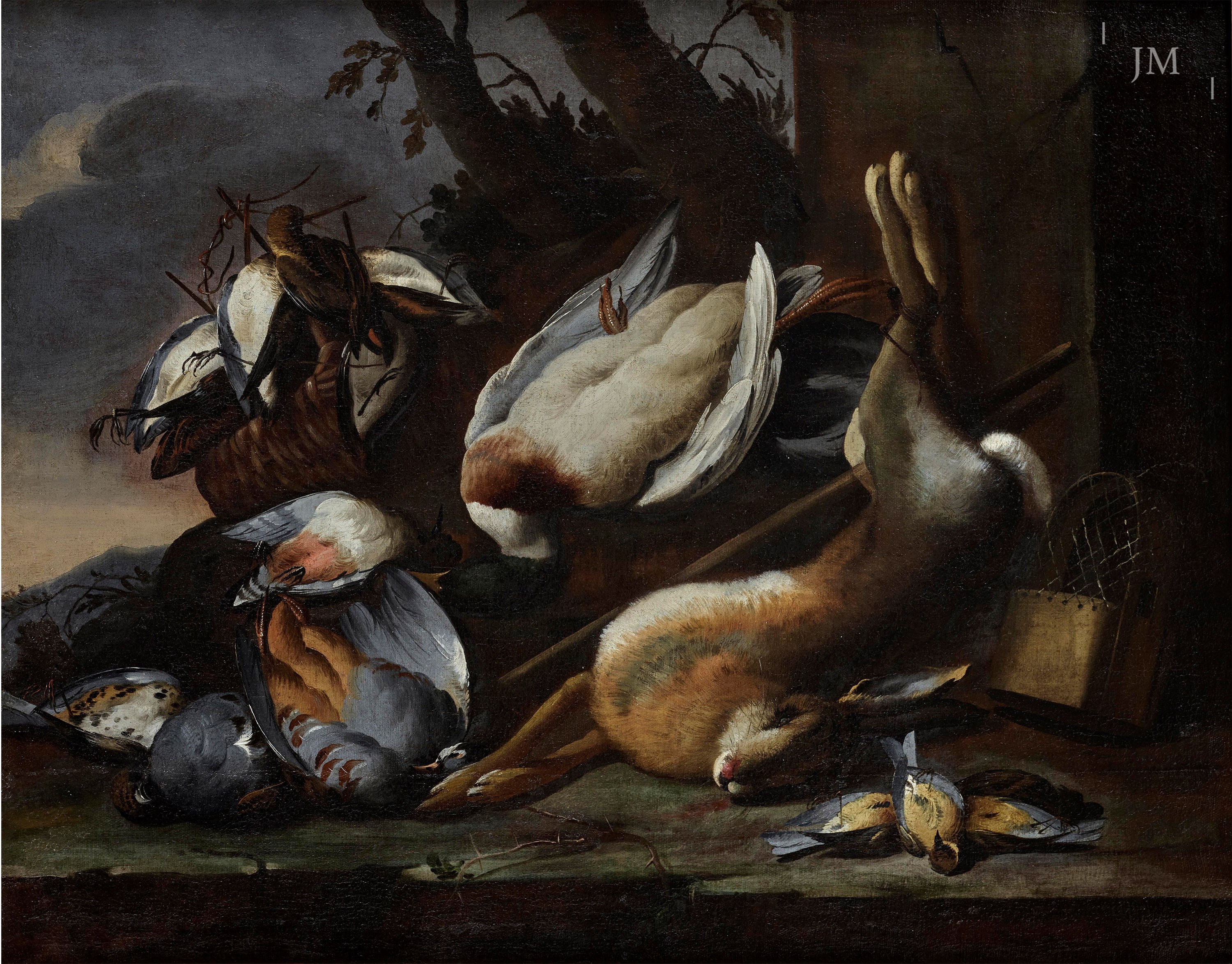 A ‘Cacciagione’ with a hare, snipe, plover, mallard, partridge and other birds