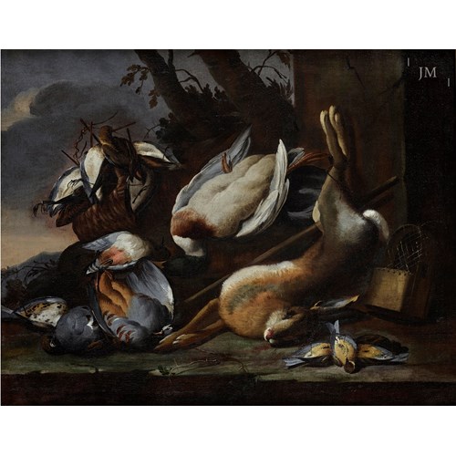 A ‘Cacciagione’ with a hare, snipe, plover, mallard, partridge and other birds
