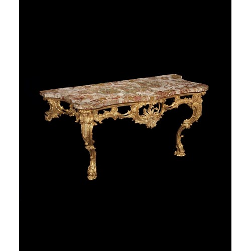 A LARGE GEORGE II GILTWOOD CONSOLE TABLE