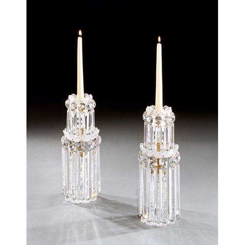 A PAIR OF WILLIAM IV CUT GLASS CANDLESTICKS