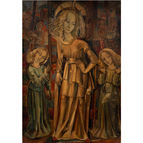 De Madonna geflankeerd door twee engelen