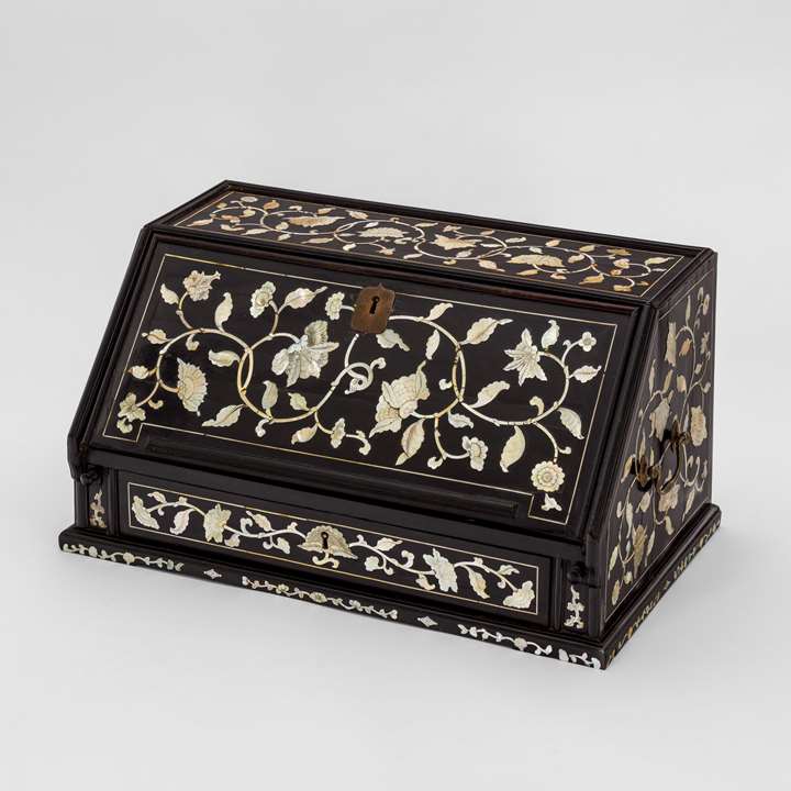 Ebony Writing Cabinet Inlaid with Engraved Mother-of-Pearl