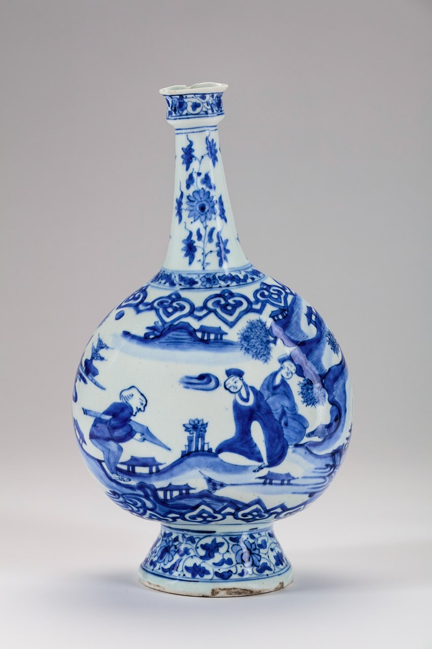 A blue and white soft-paste porcelain bottle vase, Persia, Safavid