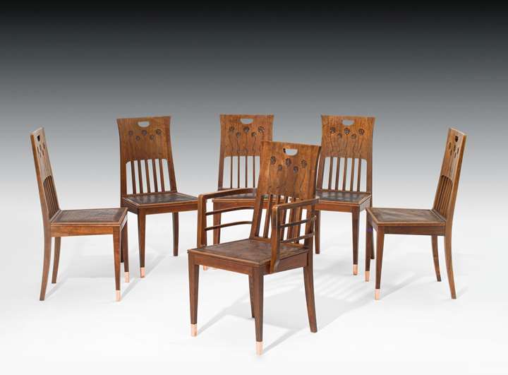 ONE ARMCHAIR AND FIVE CHAIRS
