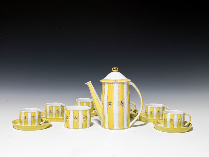 Josef  Hoffmann - MOCHA SERVICE &quot;MERKUR“ consisting of: 6 cups, 6 saucers, mocha pot, sugar bowl, 1 lid | MasterArt