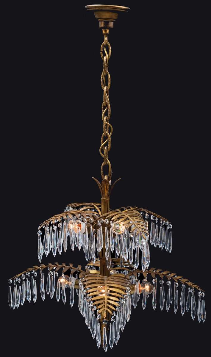 EIGHT-FLAME PALM-SHAPED GLASS CHANDELIER