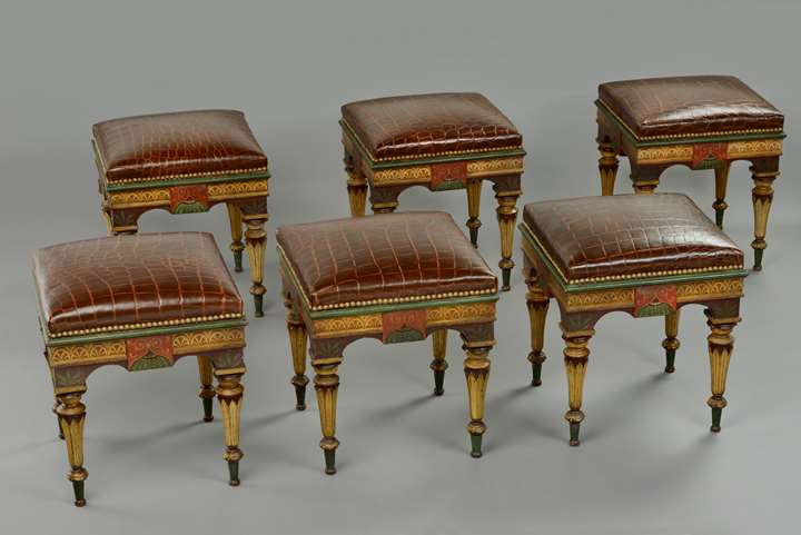 A set of six Neopompeian lacca stools