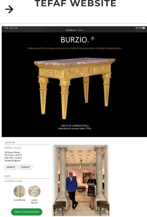 An Italian carved and giltwood neoclassical Console table, with a rectangular peperino top with Roman ancient alabastro a pecorelle veneer | MasterArt