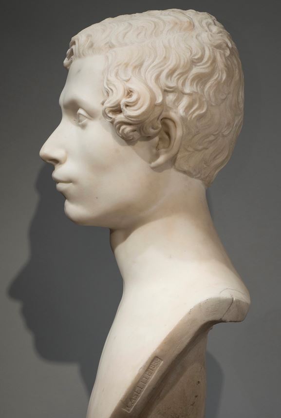 lodovico Caselli - White marble bust of nobleman, on the original verde arno marble base | MasterArt