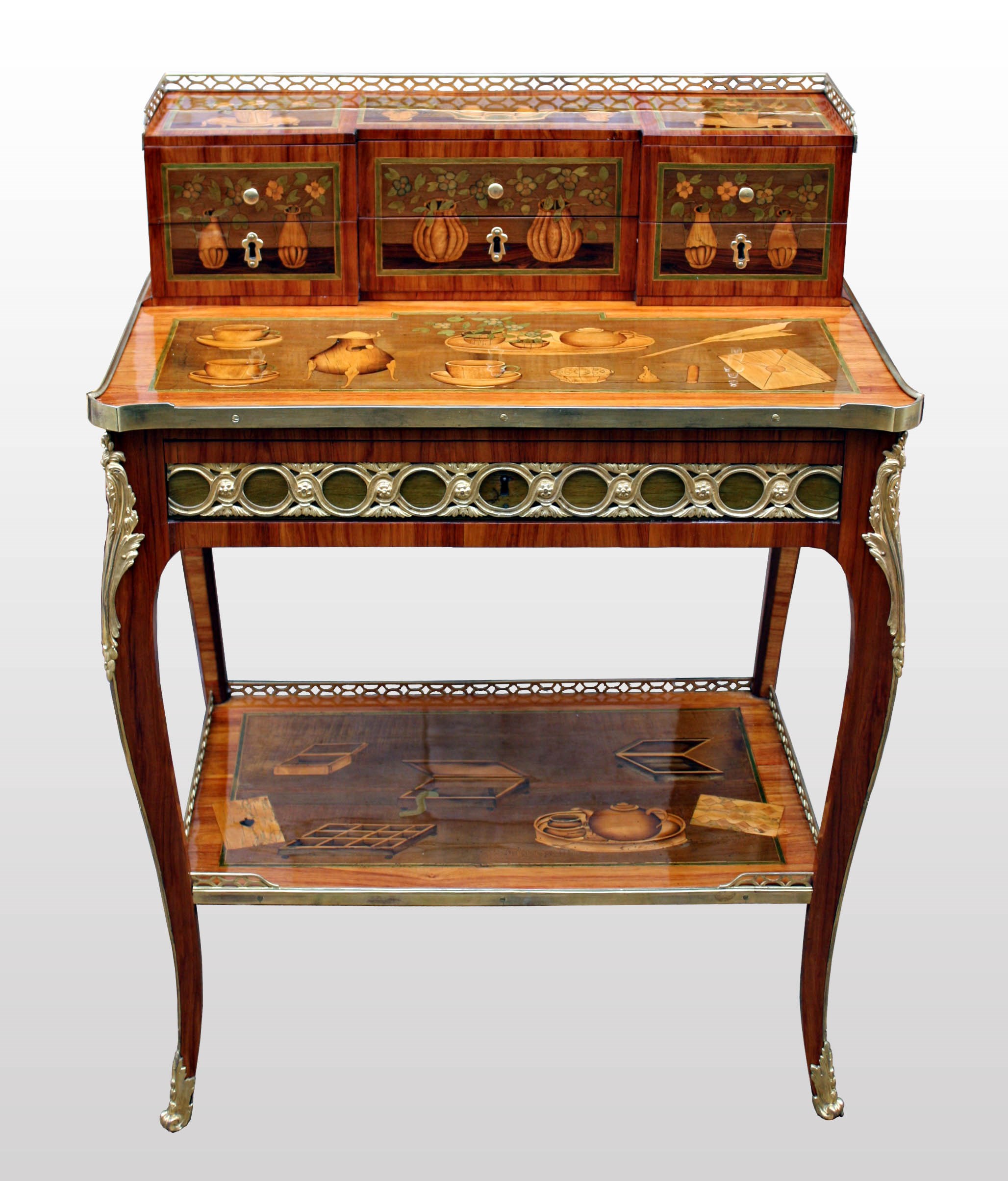 Louis XV Rococo style ormolu-mounted veneer and marquetry inlaid bureau de  dame after the model by François Linke and Léon Messagé, Circa 1900-1910