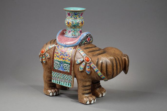 Chinese porcelain elephant figure candelholder | MasterArt