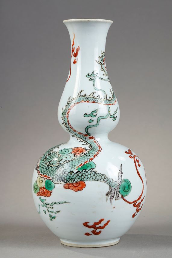 Vase double gourd porcelain Famille Verte - with a dragon | MasterArt