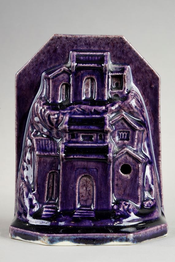 Sculpture porcelain aubergine color probably paperweight in form of houses and rocks | MasterArt