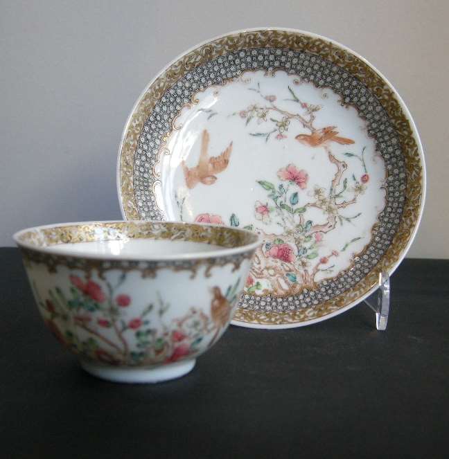 Cup and saucer fine porcelain Famille Rose