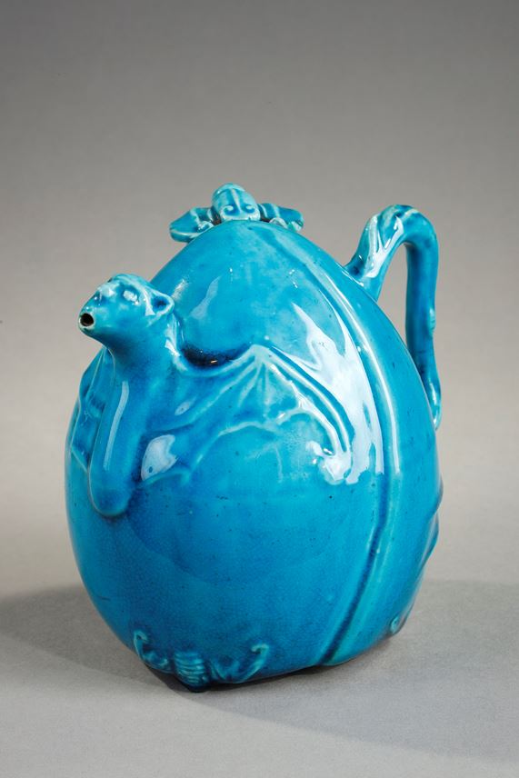 Rare peach-shaped teapot turquoise blue enamelled biscuit  - 18/19th century  | MasterArt