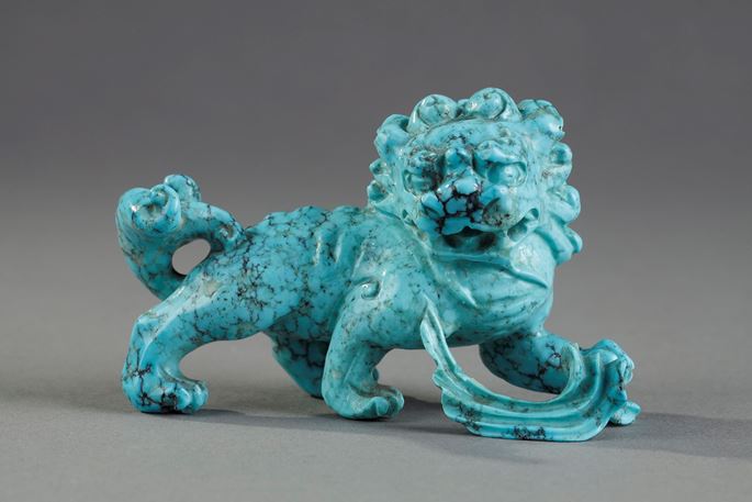 Fo dog sculpted in matrix turquoisez  - Chine about 1900 | MasterArt