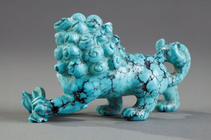 Fo dog sculpted in matrix turquoisez  - Chine about 1900 | MasterArt