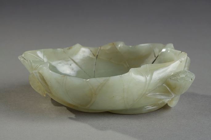 Jade brush washer nephrite celadon shaped lotus leaf - China 19th century | MasterArt