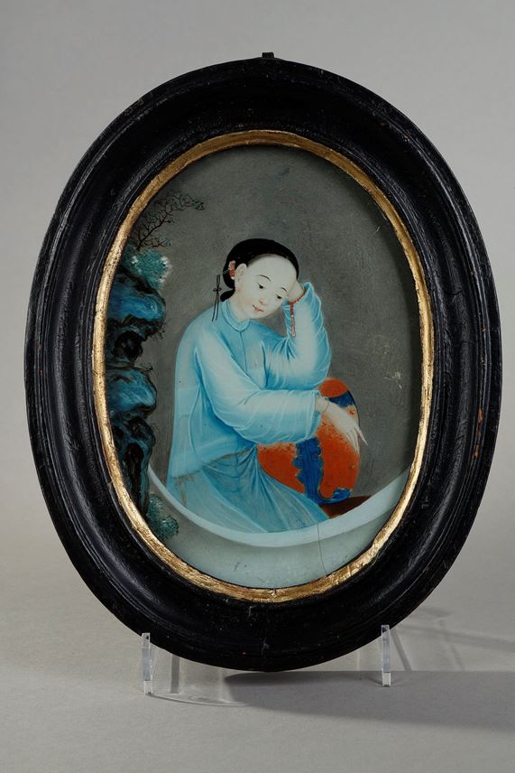 Fixed under framed glass representing a court lady . China 19th century | MasterArt