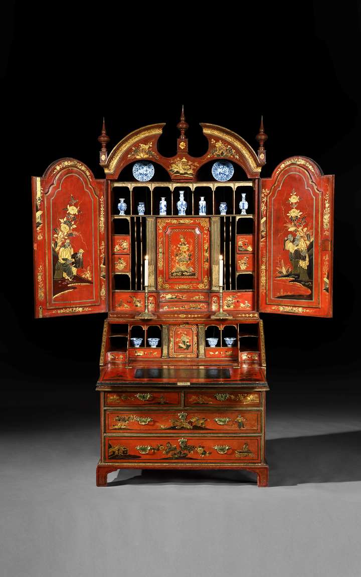 A rare scarlet japanned bureau cabinet