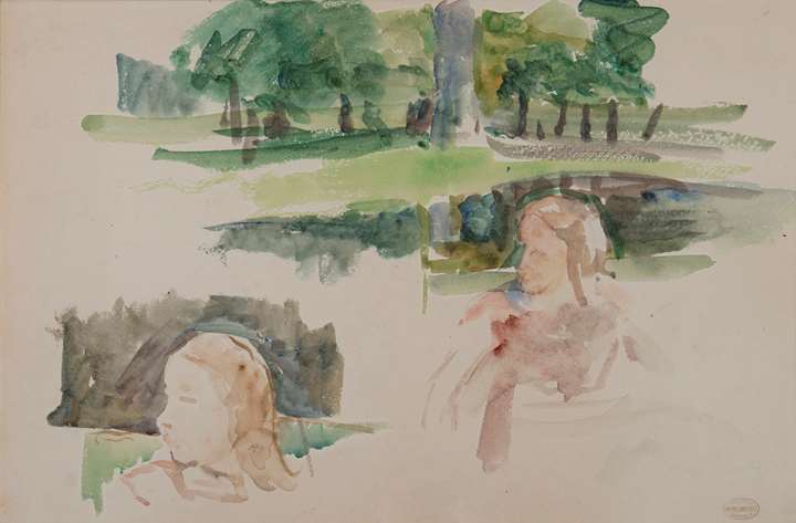 Étude de paysage à la rivière et d'enfants