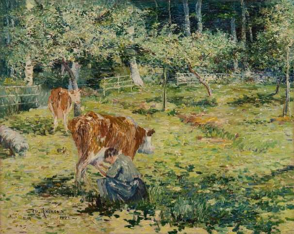 Paysanne trayant une vache