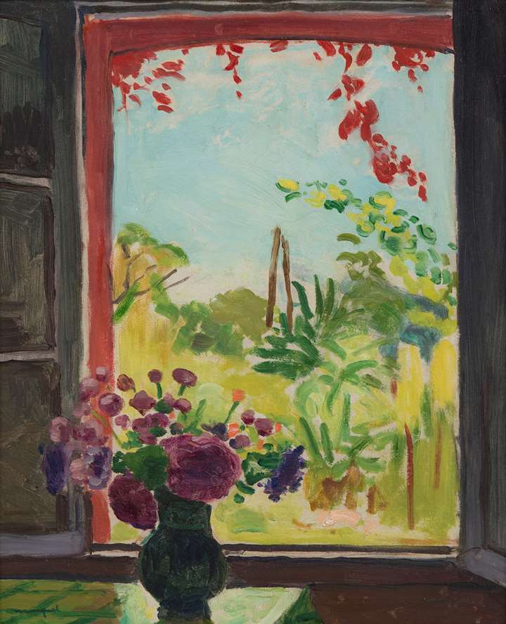 Bouquet sur une table devant la fenêtre à Méricourt