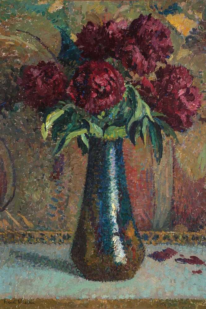 Pivoines rouges dans un vase Dalpayrat