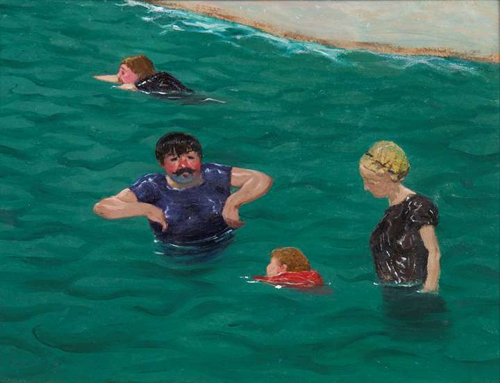 Quatre baigneurs à Étretat
