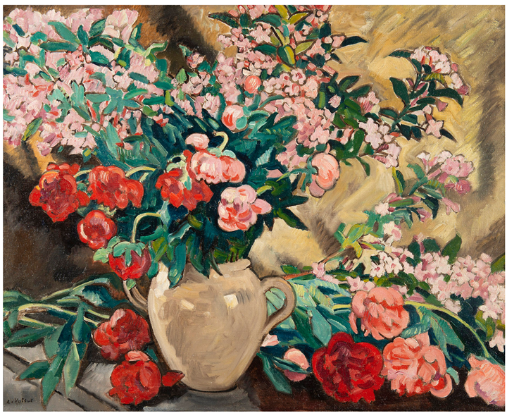 Pivoines dans un vase jaune