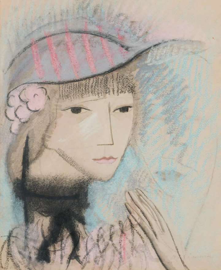 Jeune femme au chapeau mauve