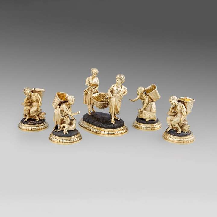 An Amazing Set of Six Figural Salt Cellars