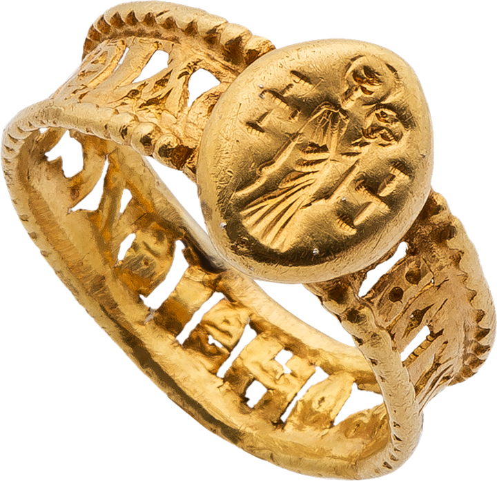 Gold Ring with the Standing Virgin and Child and Openwork Band