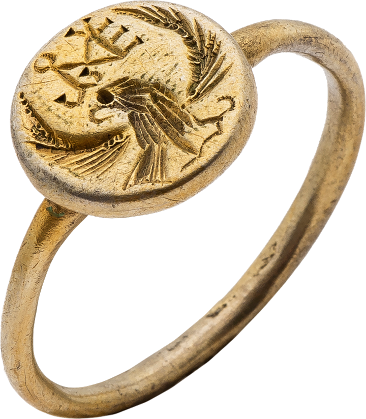 Electrum (or possibbly Silver Gilt) Ring with Eagle and Monogram