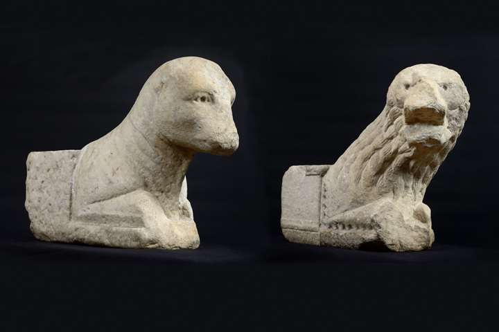 A Pair of Corbels with Protome in the form of a Lion and Calf