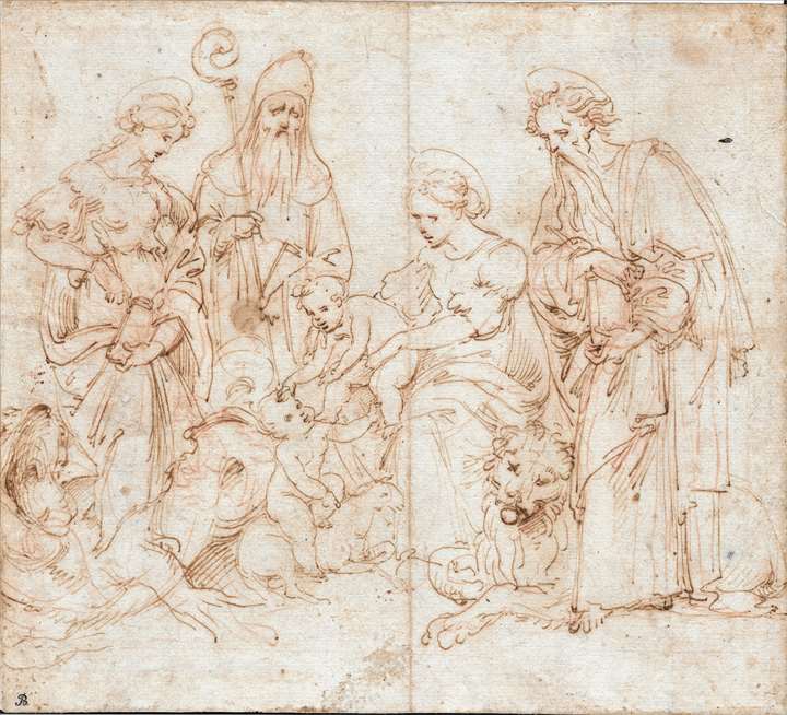 Mary with Jesus and St. John the Baptist accompanied by Saint Marc and Matthew (?)