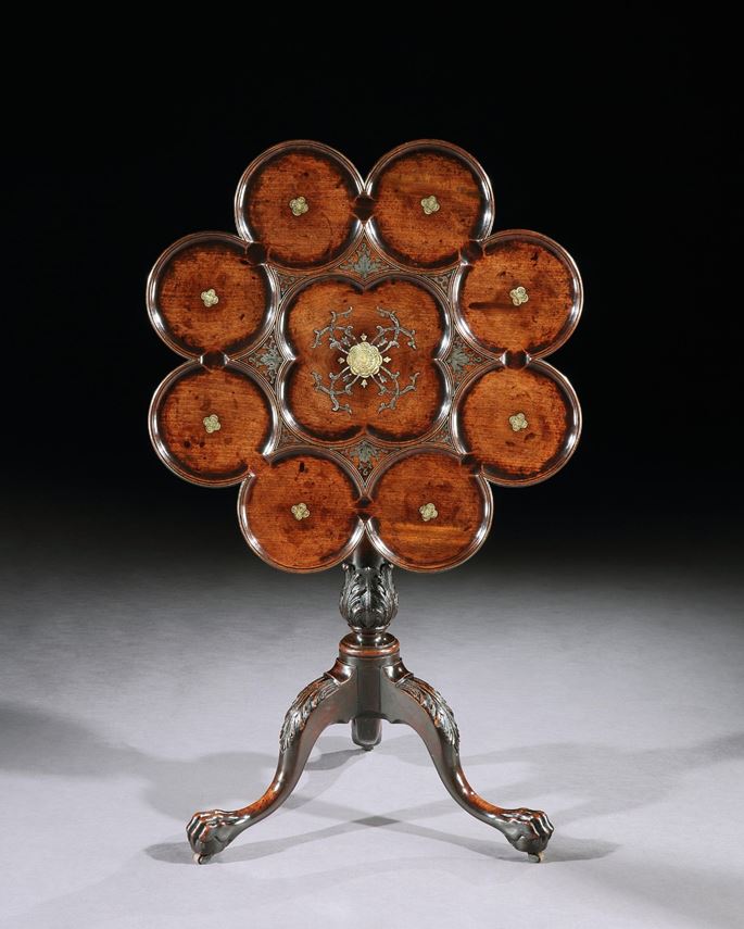 A GEORGE II PEWTER AND BRASS INLAID MAHOGANY TRIPOD TABLE | MasterArt