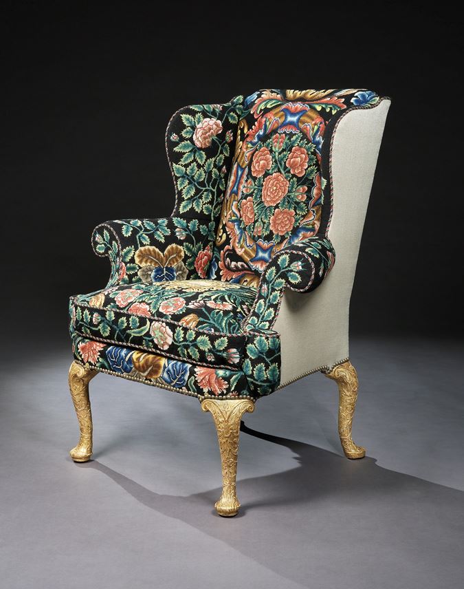 A GEORGE I GESSO AND NEEDLEWORK WING CHAIR | MasterArt