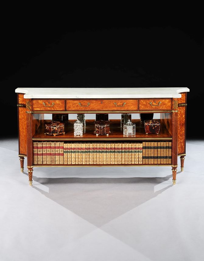 Gillows Of Lancaster - A GEORGE III BRASS MOUNTED SATINWOOD AND PURPLEHEART OPEN SIDE CABINET | MasterArt
